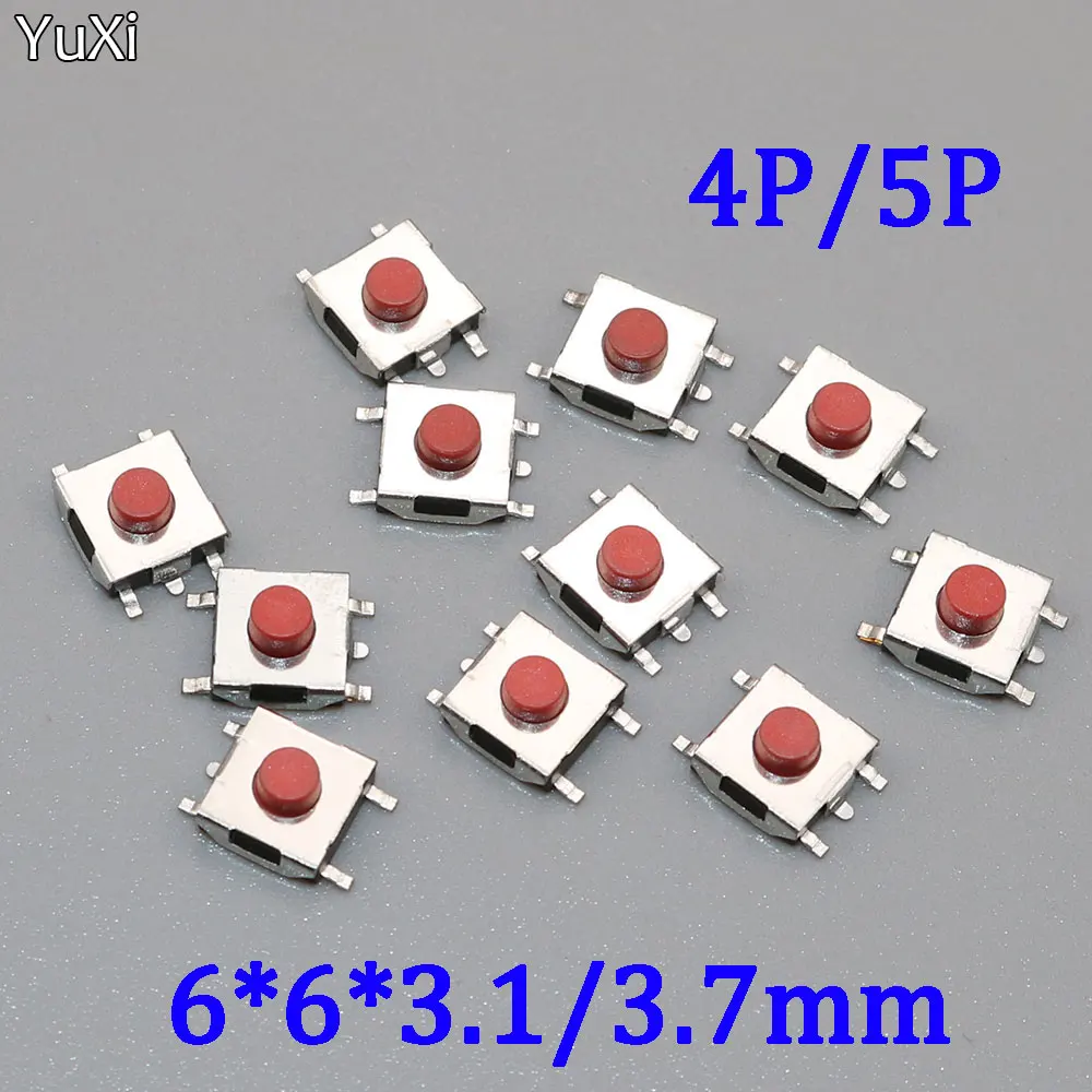 

10Pcs 6x6 mm Height=3.1/3.7mm 4Pin/5Pin SMD(SMT) Red Tact Button PCB Mounting Momentary Click Red 6X6 Tact Switch