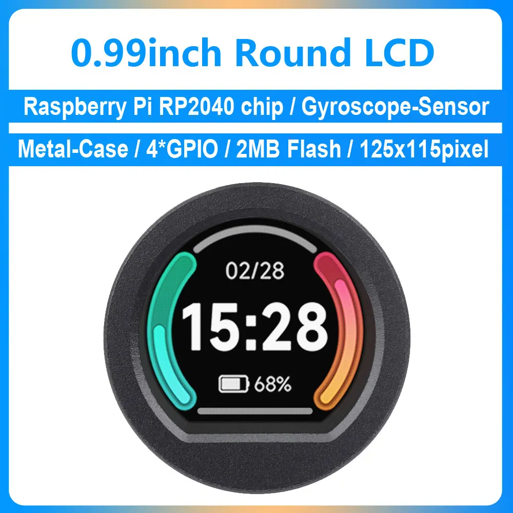 Raspberry Pi RP2040 Chin 0.99inch Round LCD Display Screen 6-axis sensor/Temperature sensor 128×115Pixels 2MB Flash 264KB SRAM