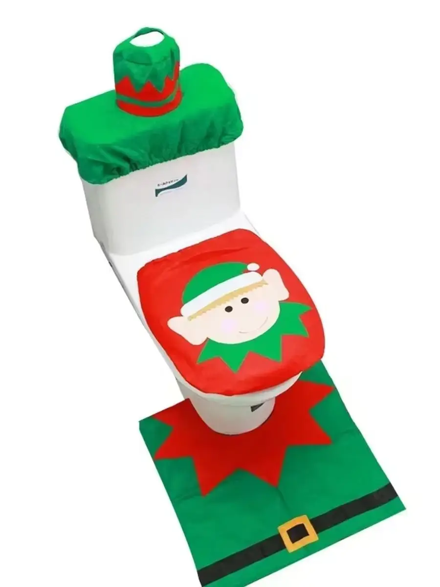 Elf Toilet 3-delige set Kerstdecoratie Toiletdeksel + Vloermat + Waterreservoirdeksel + Tissuehoes