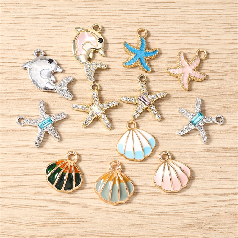 10pcs Mix Marine Life Charms Enamel Starfish Shell Charms Pendants for Making Necklaces Earrings DIY Crafts Jewelry Accessories