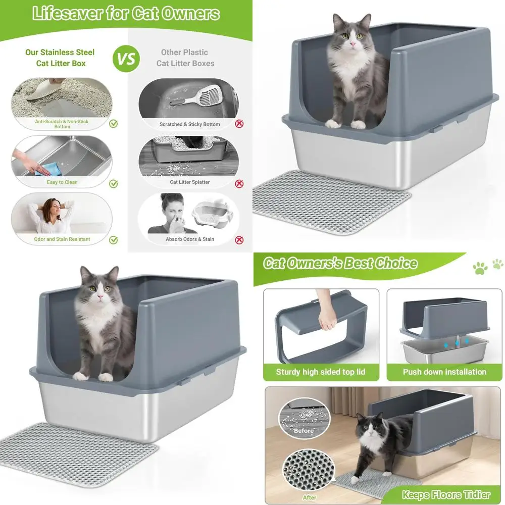 

Большой металлический лоток для кошек с крышкой, подходит для крупных кошек, с антипригарным покрытием, герметичный, 23,5 x 15,5 x 14 XXL