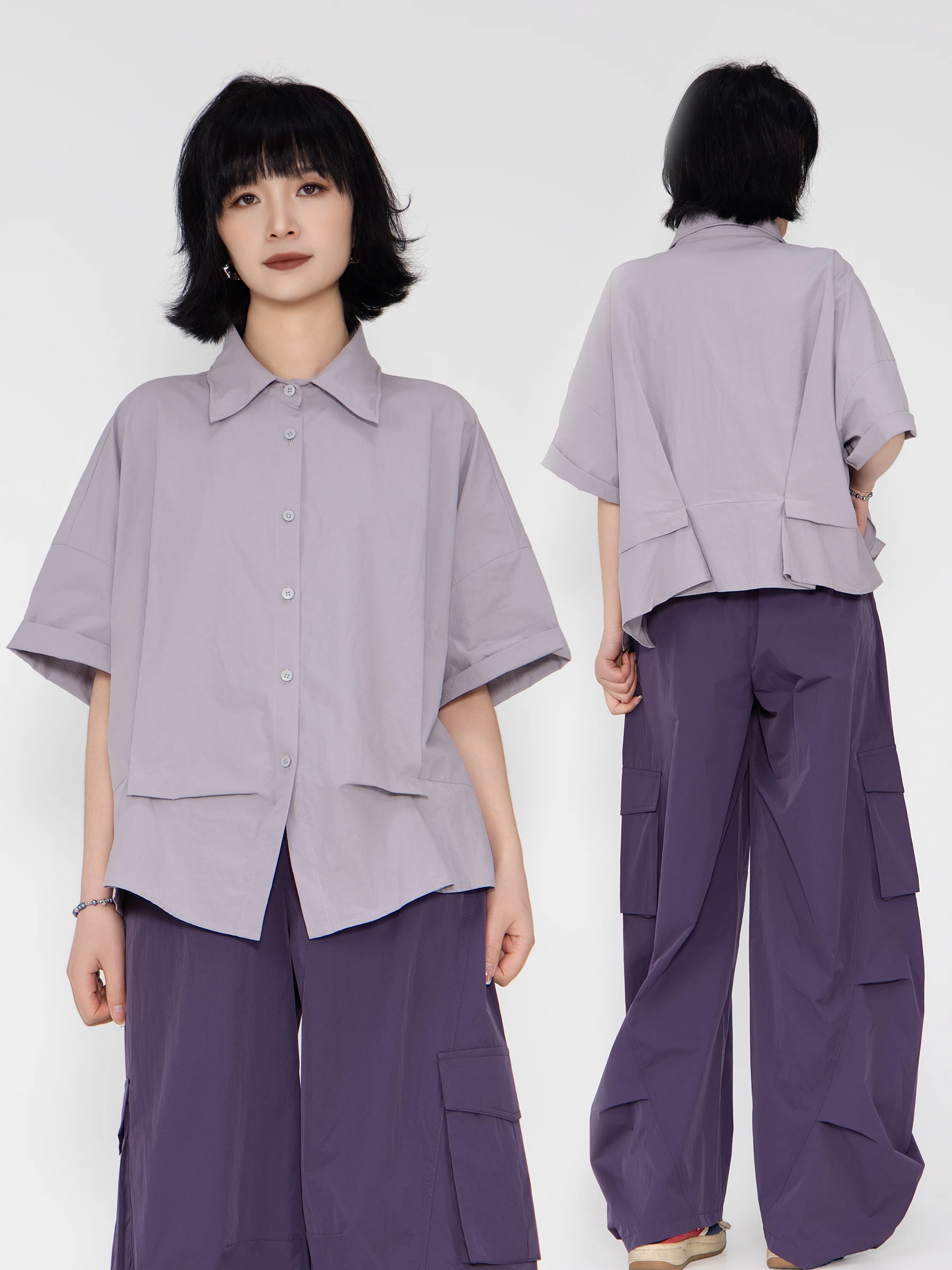 

Женская повседневная свободная рубашка Bookru с коротким рукавом, простой стиль, дышащий хлопок, летняя коллекция 2026, модная декоративная строчка