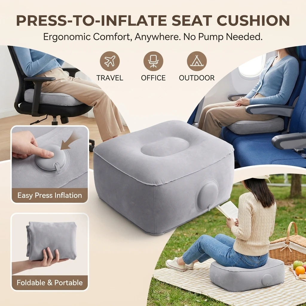 Inflatable Footrest Pillow PVC Foot Rest Air Pillow Cushion for Travel Office Home Leg Up Relaxing Feet Tools Under Desk