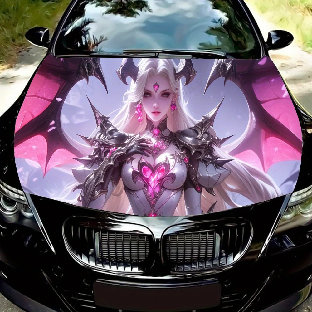 

Pink Crystal Succubus PVC Car Vinyl Wraps, Self-Adhesive Waterproof Car Hood Decal Sticker, Car Decoration Protection Stickers f