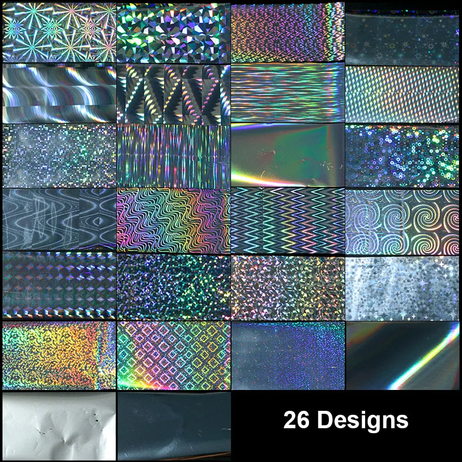 26 Stück Laser-Holographische Nagelfolien Aurora Irisierend Geometrische Streifen Transferaufkleber Metallspiegel Y2K Maniküre-Aufkleber – Detail 7