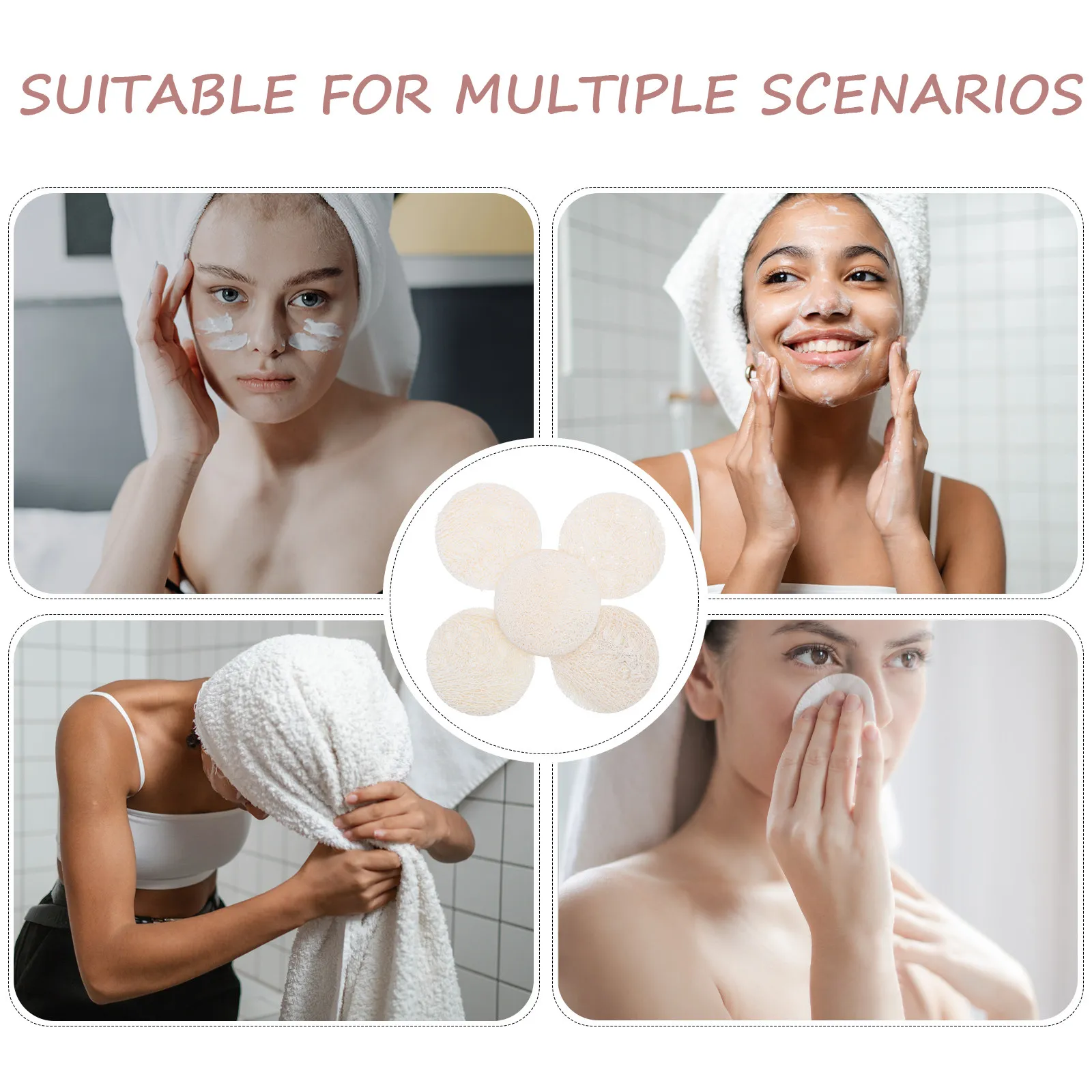5Pcs Makeup Remover Pads Natural Loofah Bath Sponge Skin Scrub Pads Exfoliating Shower Sponge Promote Circulation Acne Care