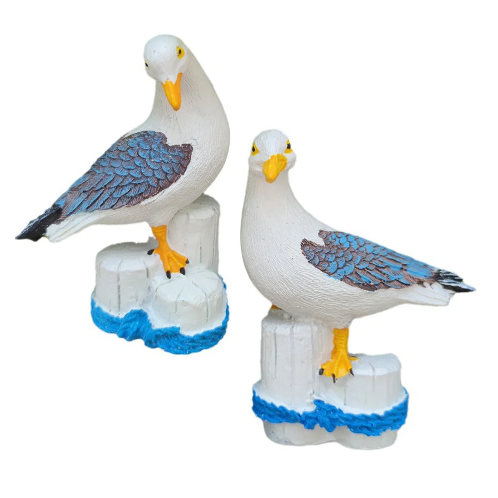

2Pcs Small Resin Seagull Figurines Mediterranean Style Garden Bird Statue Home Office Decoration Seagull Statue