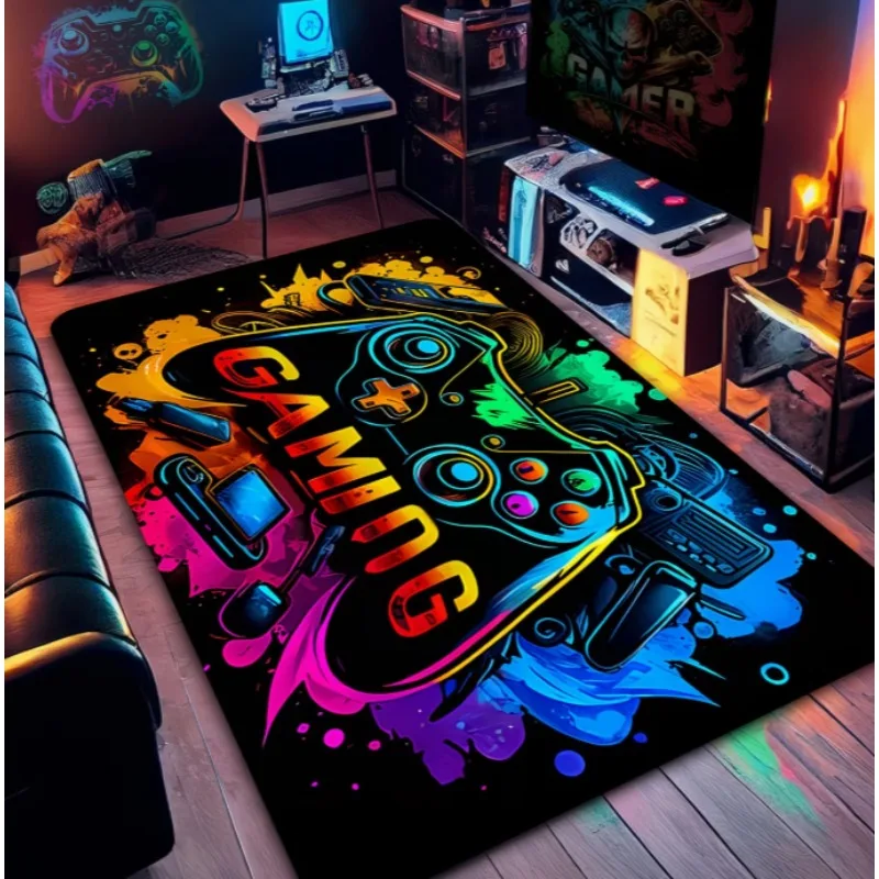 Gaming Controller Print Soft Flannel Area Mat Non-Slip Floor Mat for Living Room Bedroom Bathroom Kitchen Laundry Chair Mat