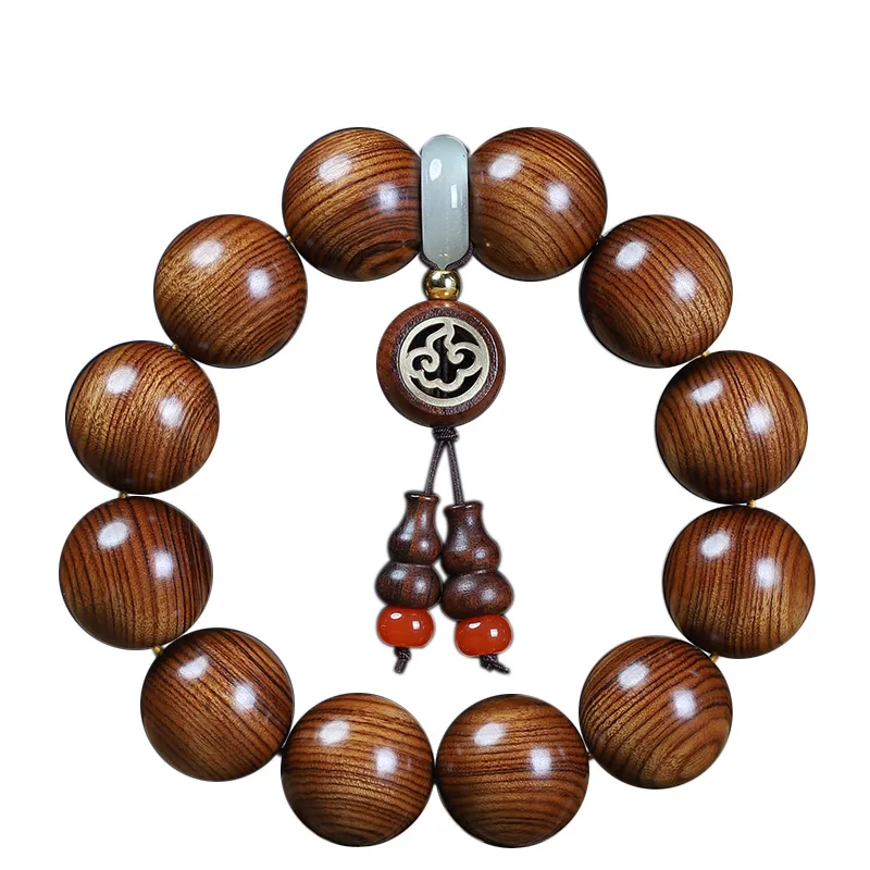 

Huanghuali Beaded Bracelet, Purple Oil Pear Rosewood Prayer Beads, White Jade Glow Ring: Unisex Jewelry Gifts