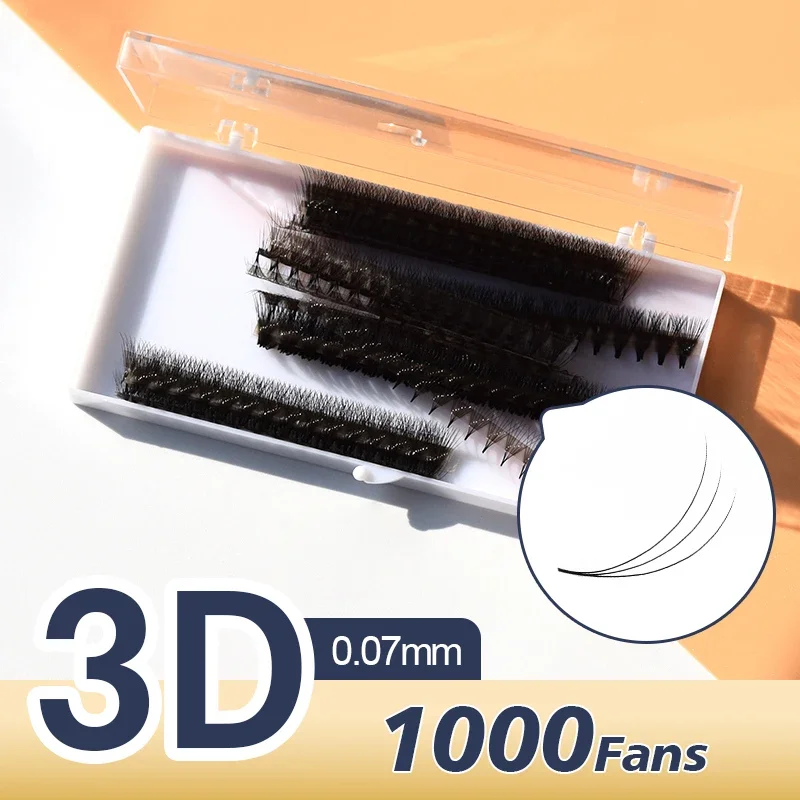 1000 Fans 3D-14D Premade Volume Lash Extension Fans Dunne Puntige Basis Scherpe Slanke Smalle Stem Rusland Volume Wimper Extension Fan - afbeelding 1