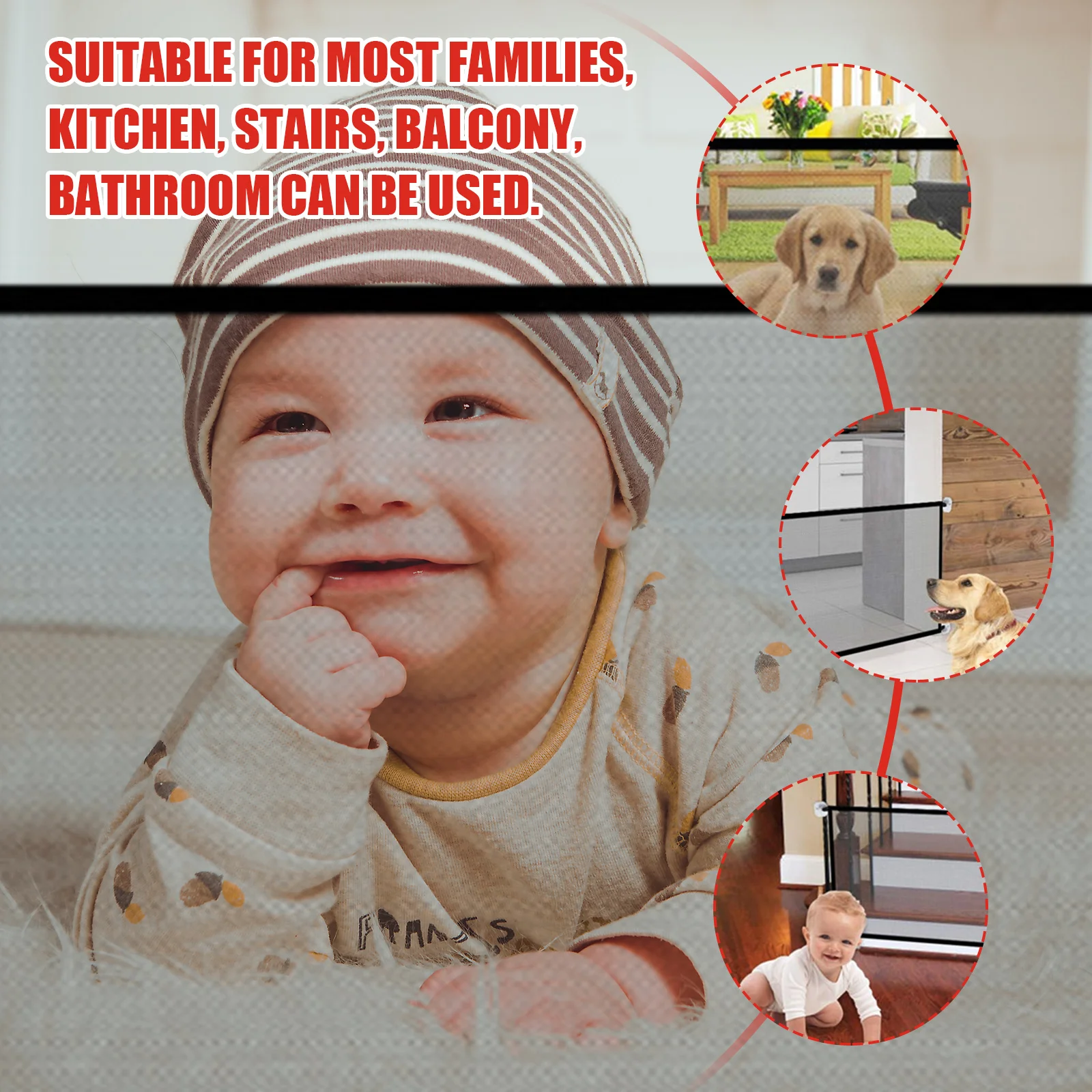 

1 Pc No Drill Black Baby Safety Gate Durable Protective Fence For Bathroom And Kitchen