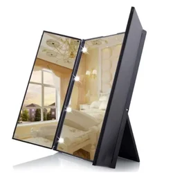 Portable Lighted Makeup Mirror 3 Way Trifold with Lights, LED Mini Travel Folding Vanity Mirror with Stand, Gifts for Woman