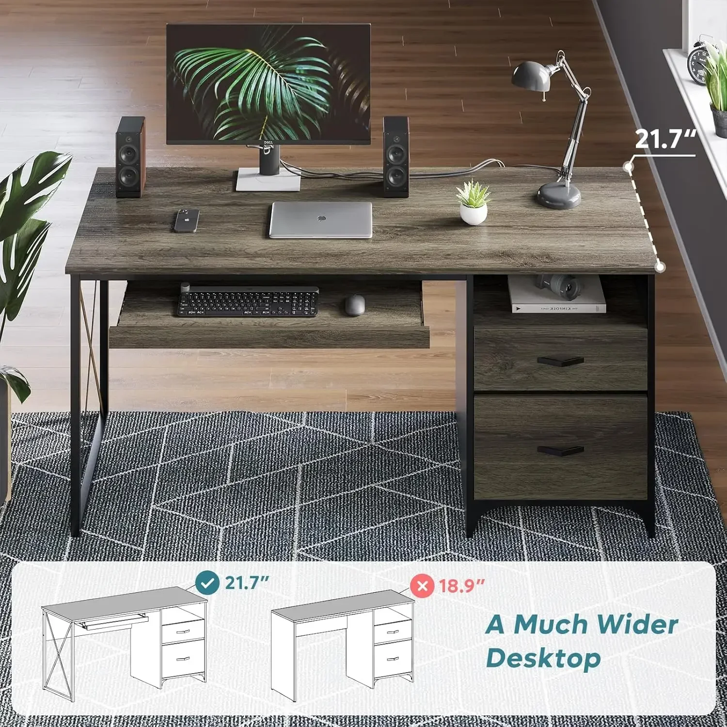 

Office Desk with Drawers, 55 inch Industrial Computer Desk with Storage, Wood Teacher Desk with Keyboard Tray