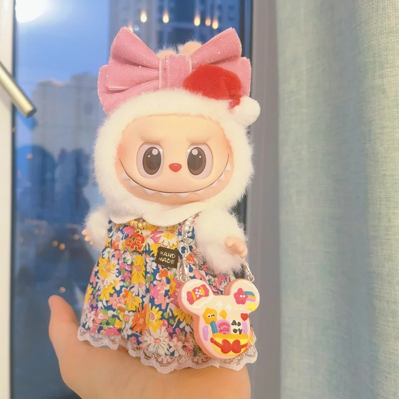 17cm Labubu Cartoon śliczna opaska z kokardą Macaron kolorowe akcesoria zabawka lalka Diy dekoracyjny prezent