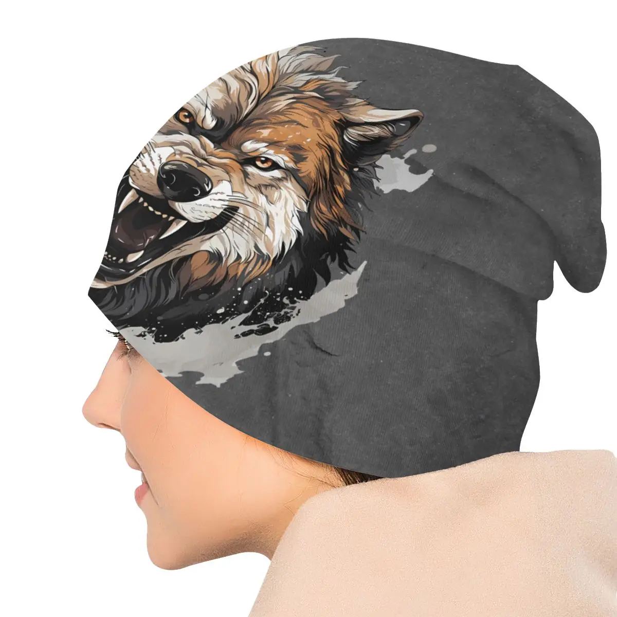 Bonnet Hats Wild Wolf Men Women's Snarling Wolf Thin Cap Street Skullies Beanies Caps