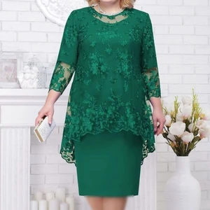 Fsmg vestido de noite feminino plus size, moda cor sólida em torno do pescoço cintura alta renda bordado conjunto de vestido fino de duas peças 8 principais vendas vestido feminino renda plus size - №6
