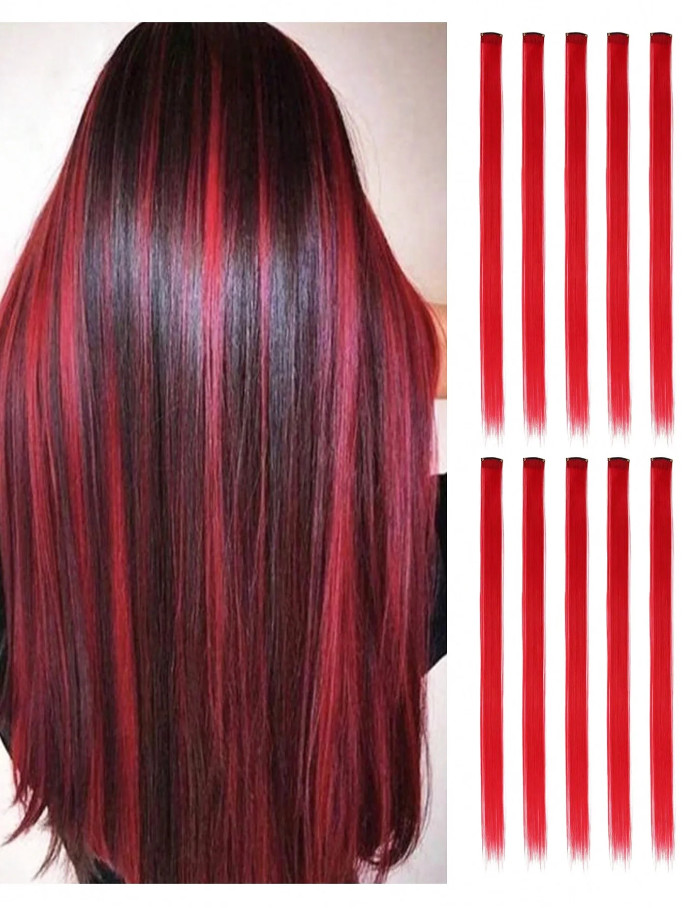 

10Pcs Multi-Color Clip in Hair Extensions, 22 Inch Straight Synthetic Hair Streaks, Colorful Highlights for Women & Girls, Perfe
