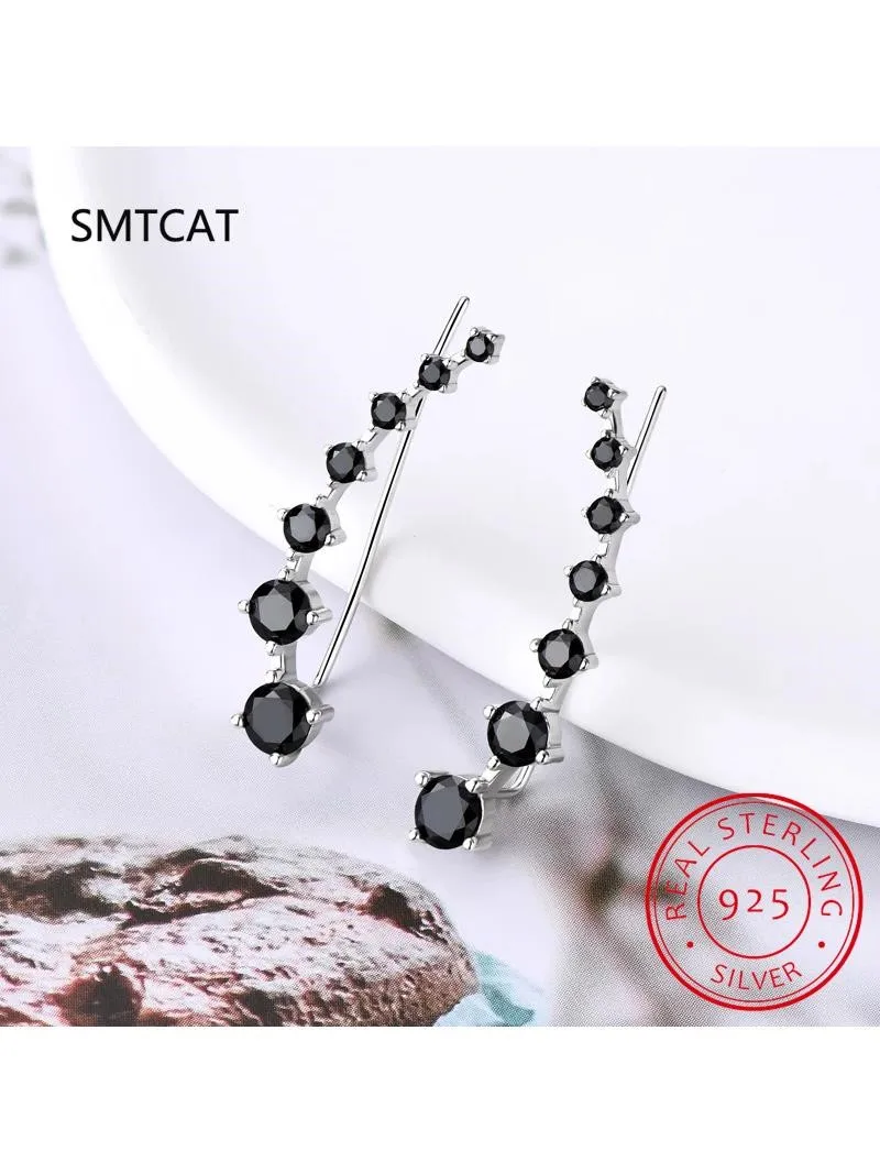 All D Moissanite Earring Crawler Climber Dla kobiet 7-gwiazdkowy mankiet na ucho Srebrny 925 Czarny / biały diament Biżuteria ślubna Luksusowy prezent — zdjęcie 2