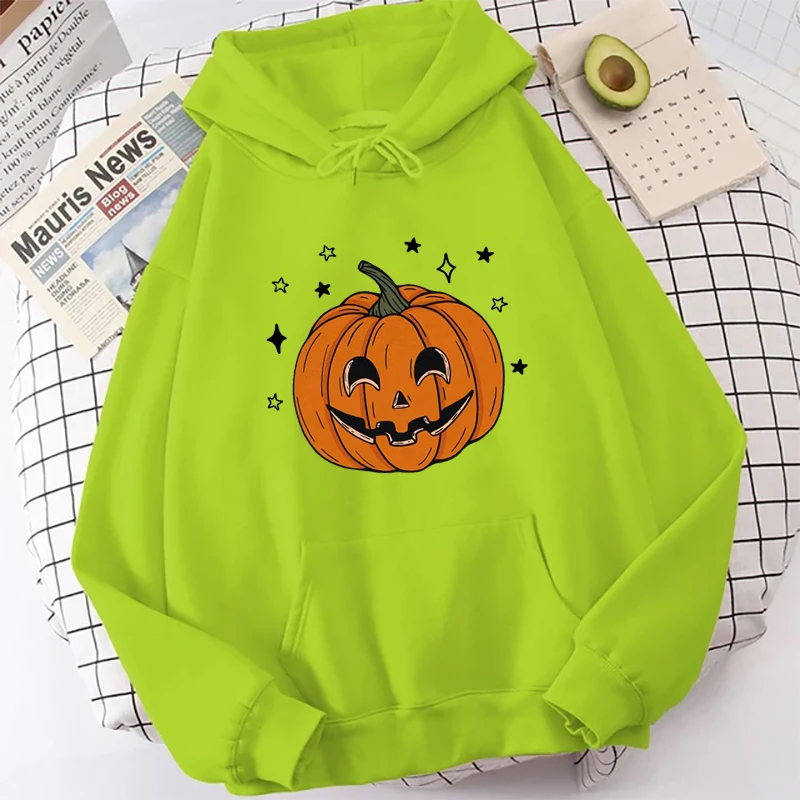 Halloween labu cetak Hoodies kaus musim dingin pakaian wanita Y2k warna murni Harajuku Hoody pria kasual lengan panjang pullover