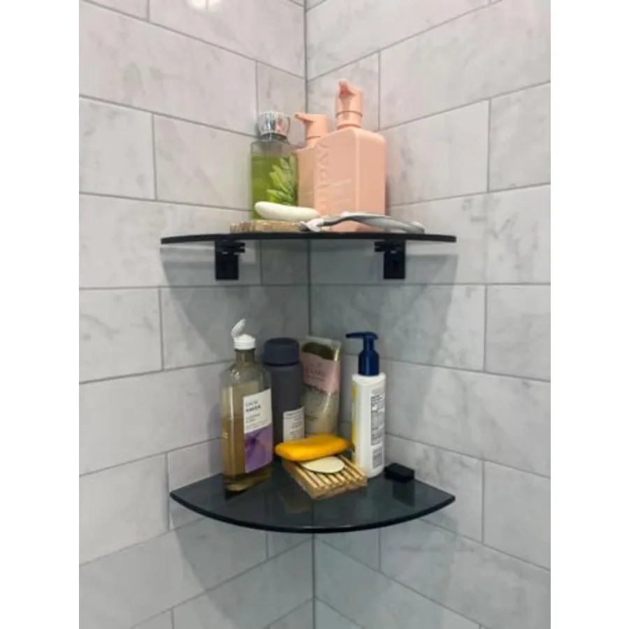 

Набор из 2 стеклянных полок для душа, без сверления, на клейкой основе, настенный органайзер для ванной комнаты