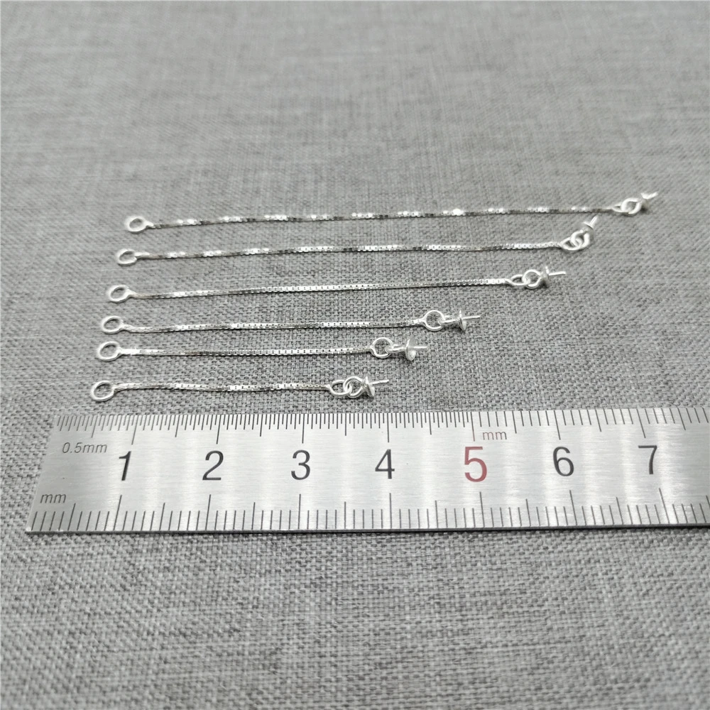 4 Pieces of 925 Sterling Silver Box Chain Threader Charms w/ Cup and Peg for Half Drilled Pearl Bead