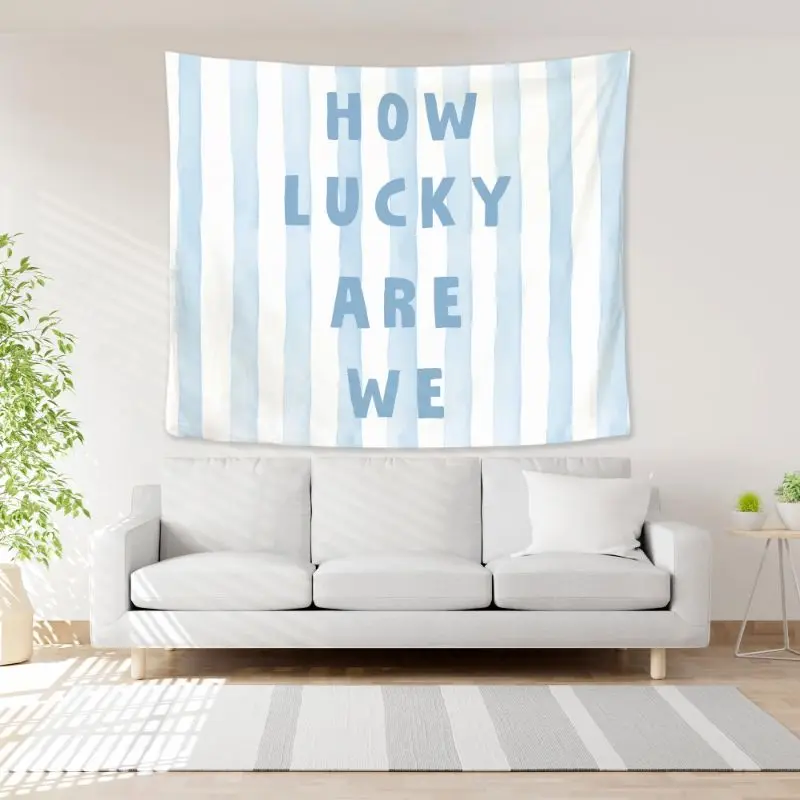 VIKAMA Lucky Slogan Striped Tapestry Simple Letters Ins Style Wall Hanging Living Room Bedroom Home Wall Decoration