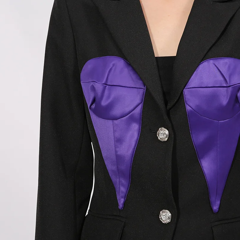 HKSH 봄 가을 신상 여성 블레이저 우아한 긴 소매 컬러 블록 싱글 브레스티드 슬림 핏 고급스러운 시크 코트 HK17864