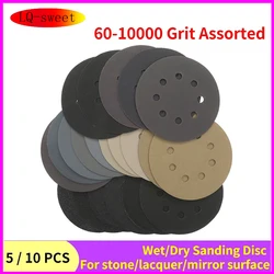 5inch Sandpaper 125mm 60-10000 Grit Round Shape Sanding Discs Hook Loop Sanding Paper Buffing Sheet Sandpaper 8 Hole Sander Pad