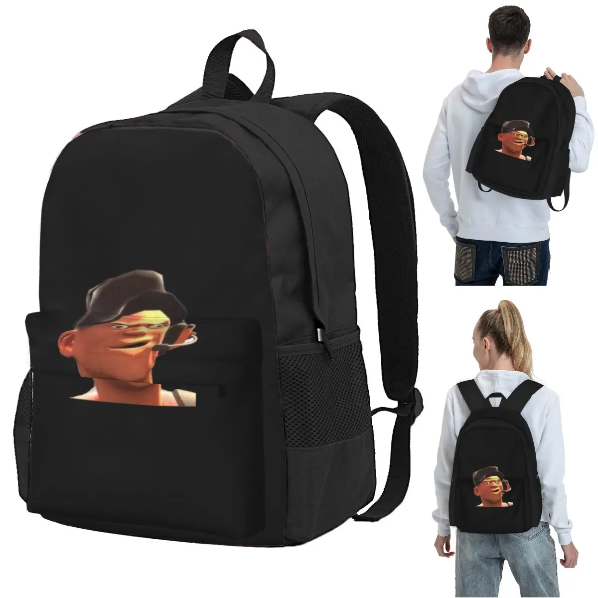 Team Fortress 2 TF2 Scout Gmod Face Funny Meme Backpack Student BookBag Children School Bag Computer Shoulder Bags for BoysGirls