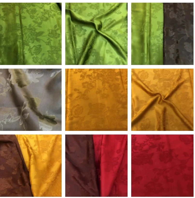 

Pure Silk Fabric 11440 Mm Heavy Satin Embroidered Peony Green And Gold Color for Clothing And Home Textiles