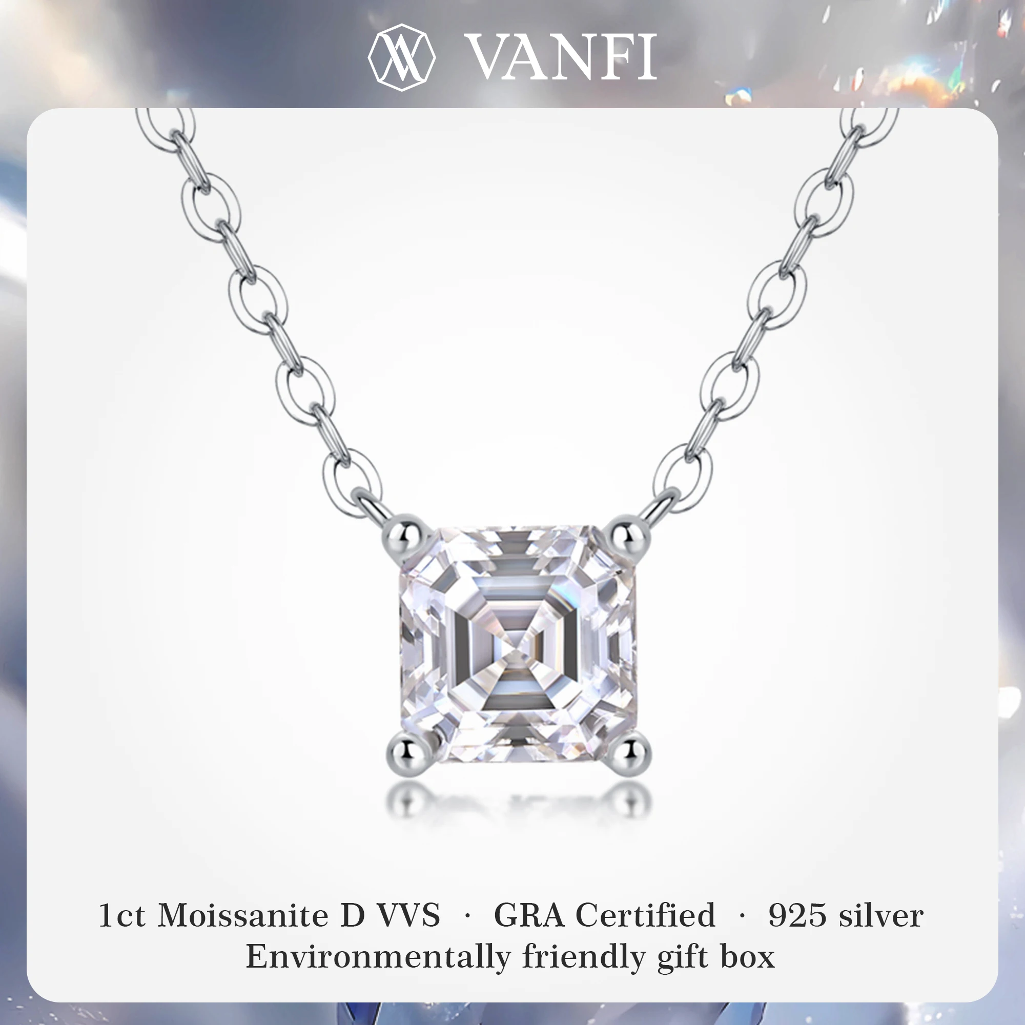 

Kfvanfi 1 карат муассанит лабораторный квадратный бриллиант женское ожерелье кулон s925 стерлингового серебра цепочка на ключицы с покрытием из белого золота ювелирные изделия