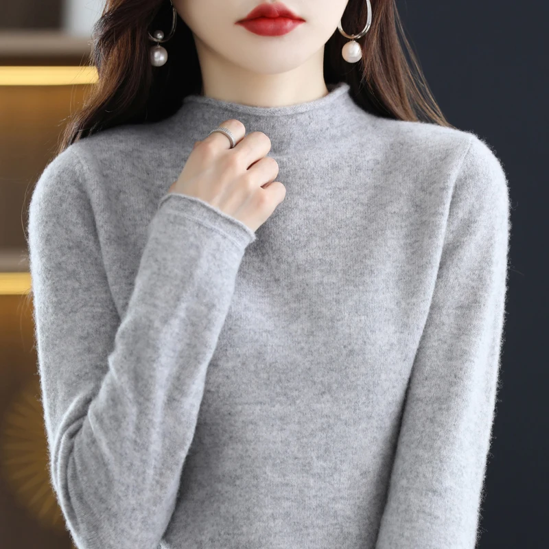 Một Nửa Cổ Cao Cashmere Áo Len Nữ Mới Của Mùa Thu Và Mùa Đông Áo Thun Cổ Len Nữ Chất Lượng Áo Len Đan ấm Dây Nhảy