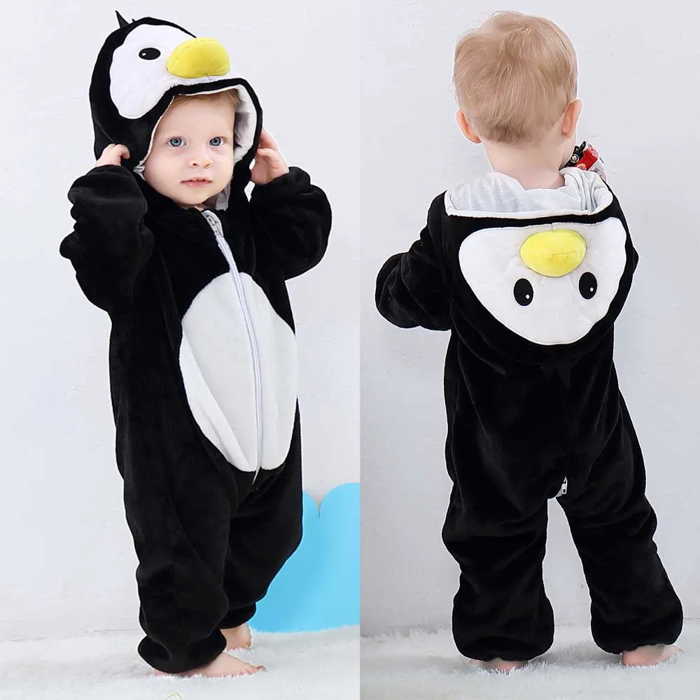 0 to 1 2 3 4 Years Kids Kigurumi Rompers Winter Hooded Cartoon Jumpsuit Baby Clothes Children Animal Cosplay Costumes  Jumpsuits