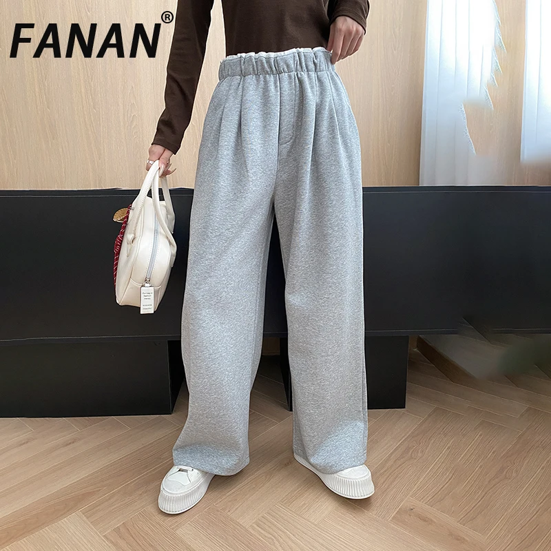 

FANAN Minimalism Straight Pants For Women Elastic High Waist Wide Leg Trousers Casual Loose Clothing Versatile 2025 Autumn New