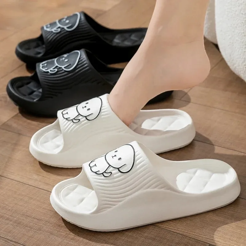 Cute Carton Slippers Bathroom Slippers Cloud Cushion Slides Summer Soft Thick Platform Home Men Indoor Non-slip Flat Flip Flops