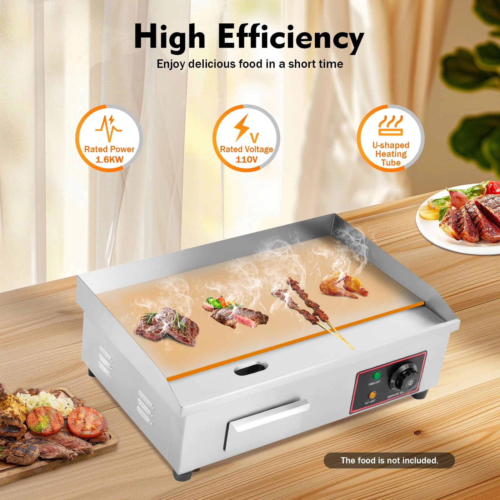 

1600W 22" Commercial Electric Griddle Flat Top Grill Hot Plate BBQ Countertop