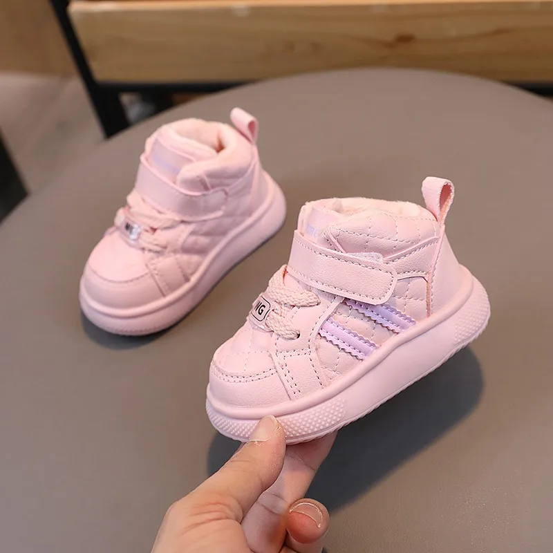 2026 Winter New Children's Boots Boys Plus Cashmere Thicken Warm Snow Boots Girls Fashion Non-slip Outdoor Boots Student Shoes