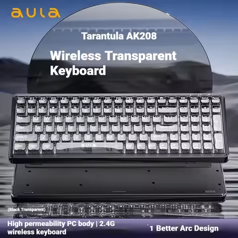 AULA AK208 Keyboard Transparent Wireless 2.4G 99 Keys Mechanical Feel Cool Lighting Office Gaming Transparent PC Ergonomic