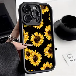 Cute Sunflower Phone Case For iPhone 14 11 15 Pro Max 12 13 XR X XS 16 Pro Max 15Plus Case Lens Protection Liquid Silicone Cover
