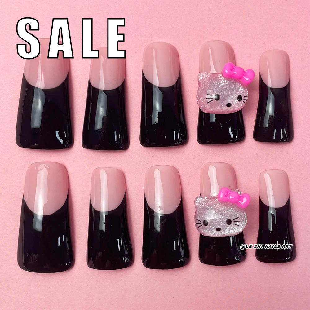 

10Pcs Sales Promotion Sanrio Hello Kitty Duck-Bill Shape Wearable Press On Nails Art French Style Reusable Full Cover Nails