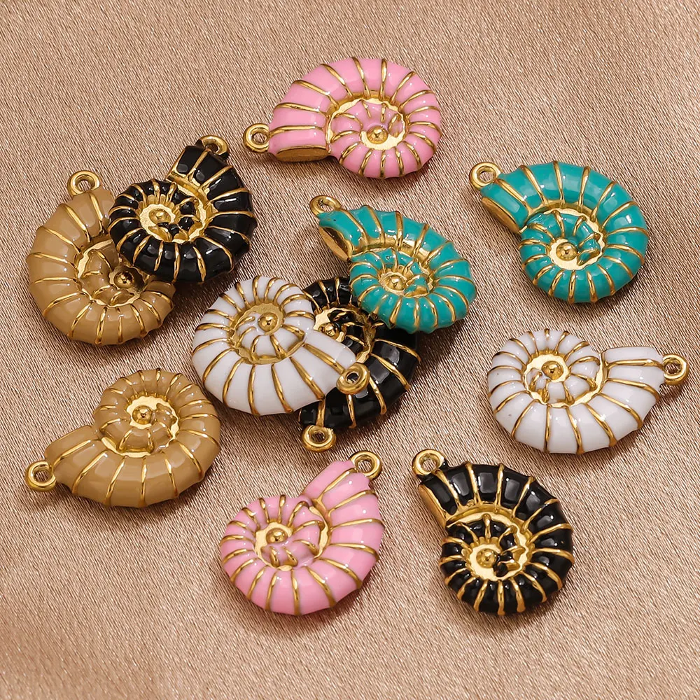 2 PCS Conch Shell Stainless Steel Pendants Gold-Plated Enamel Charms DIY Jewelry Components For Earrings Necklaces Materials image 5