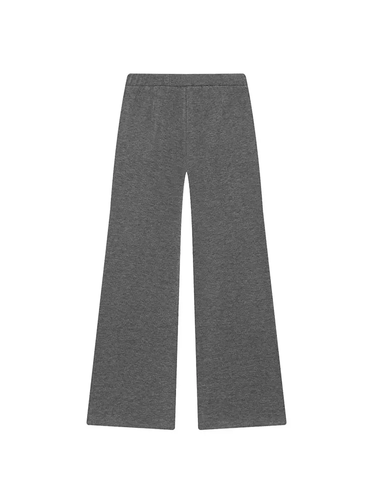 Nlzgmsj-trajes de punto gris para mujer, chaquetas tipo Polo de manga corta con cremallera, pantalones de pierna ancha de cintura alta, conjuntos de moda, otoño