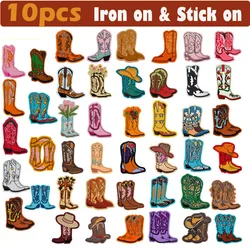 10pcs Cowboy Cowgirl Boot Ironing Patch Clothing Jacket Hat Accessories Embroidered Embroidery Stick on Sticker Phone Decoration