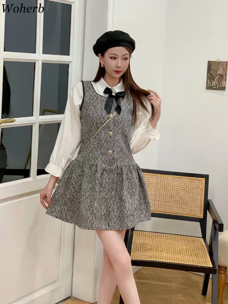 Completi con gonna Set coreano da 2 pezzi Abbigliamento donna Camicia con maniche svasate tutto abbinato Vita alta Gonne a pieghe aderenti Set autunnali