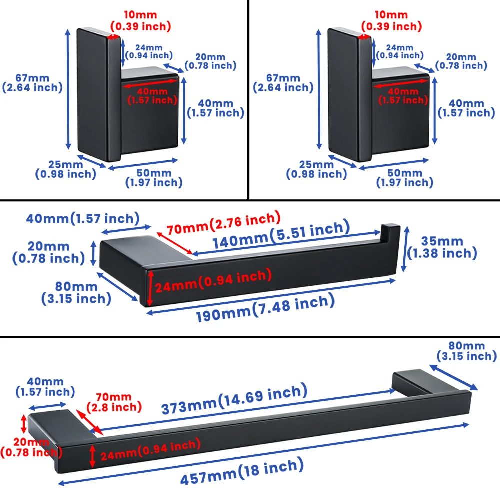 Bad Hardware Set Kit Zubehör Wand Handtuch Bar Robe Kleiderbügel Papier Halter Edelstahl Matt Schwarz.