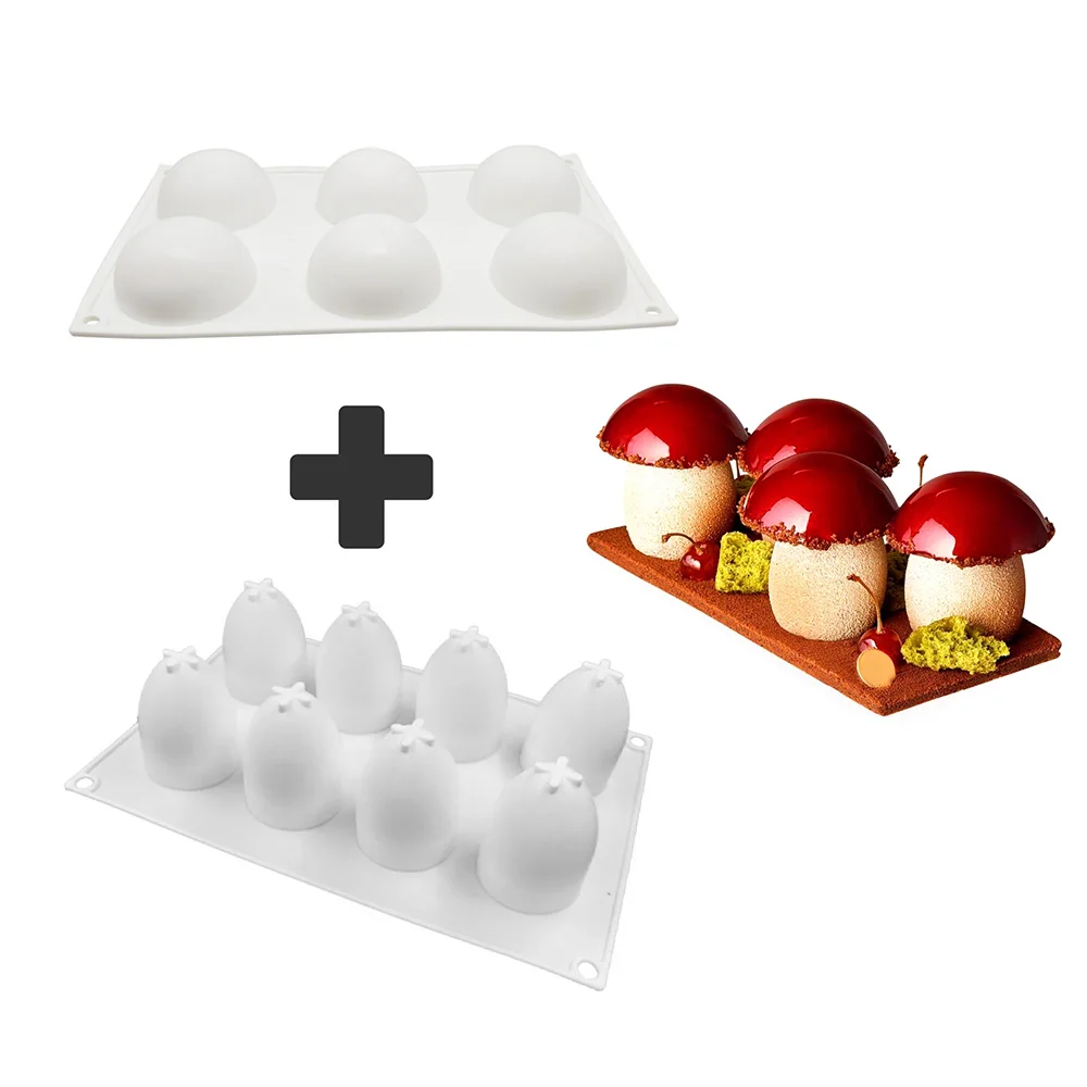 6 cells Large Mushroom Silicone Mousse Molds Easter Egg Sphere Cake Decorating Tools Cake Molds for Baking Chocolate Resin Molds