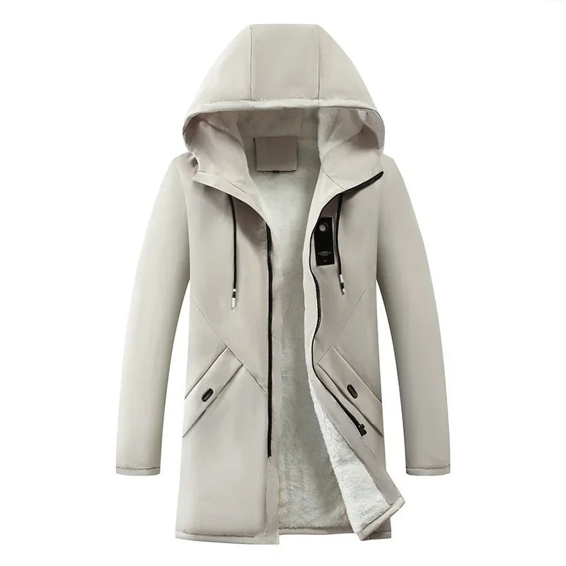 

Mens Cotton Windproof Solid Color Coats Parkas Jackets for Men Long Hooded Coat Winter New Warm Thick Fleece Parkas Jacket