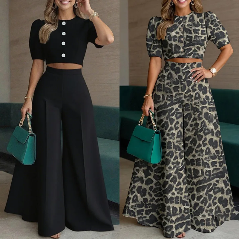 2026 Women's Clothing Run! New Fashion Elegant 1240；buttoned.124；shorttop And Flared Pants Setprom Sexy Party Robe
