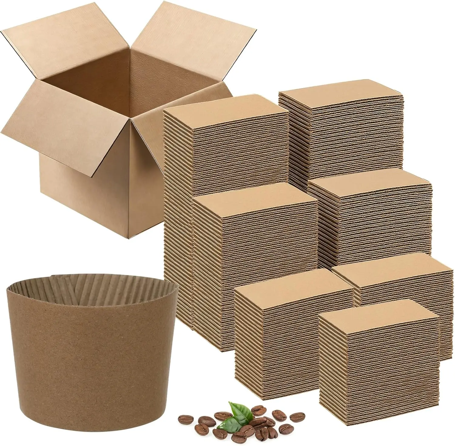 

500 Pack Coffee Sleeve Cup Sleeves Disposable Kraft Paper Drink Sleeve for 10, 12, 16, 20, 22oz Cups Hot and Cold Drinks