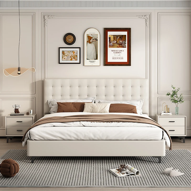 Italian minimalist leather bed, simple and modern 1.8-meter bed, master bedroom cloud Yoyo soft  light luxury